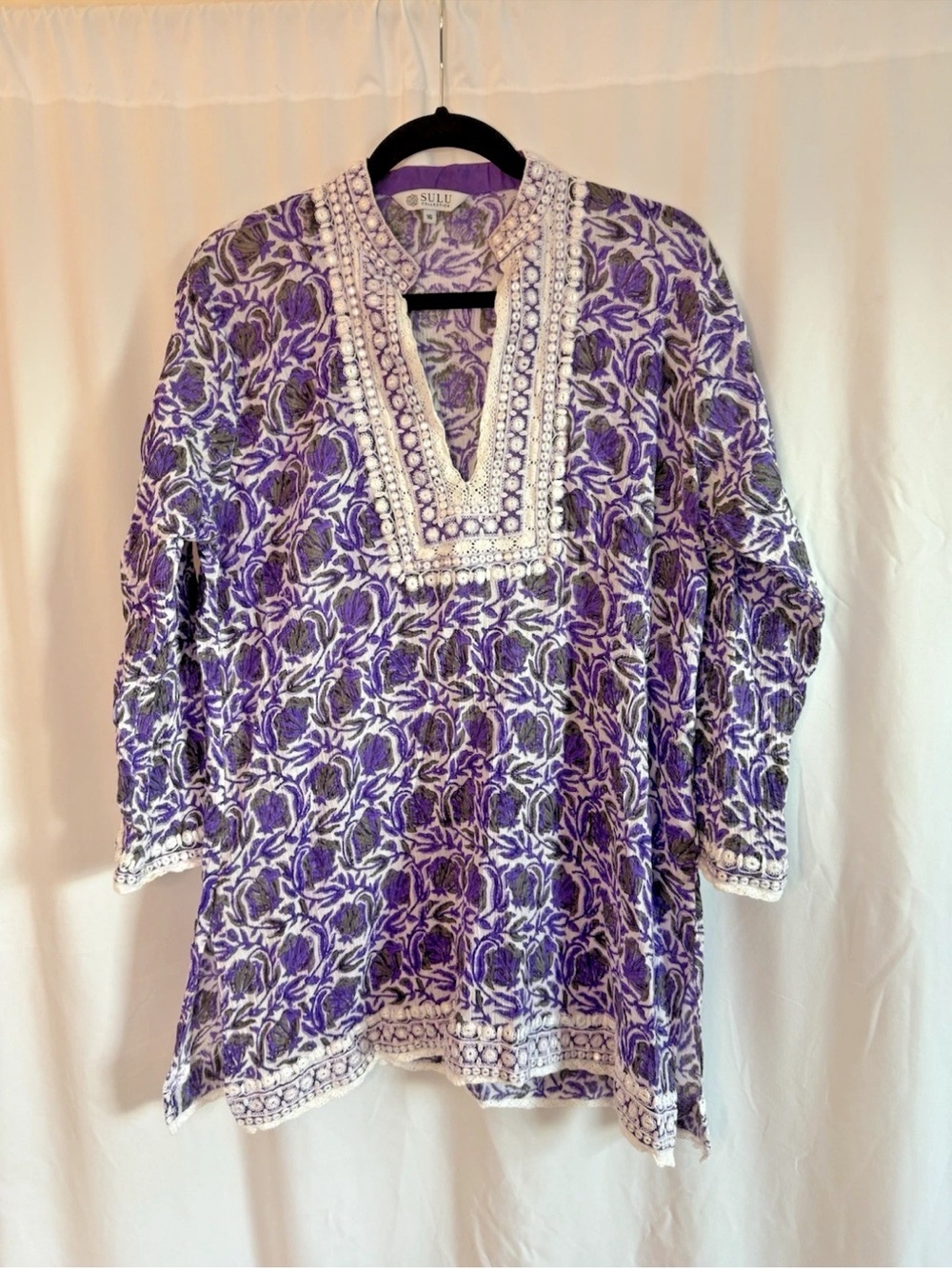 Sulu Purple Indian Floral Tunic Top - Size 16 Plus